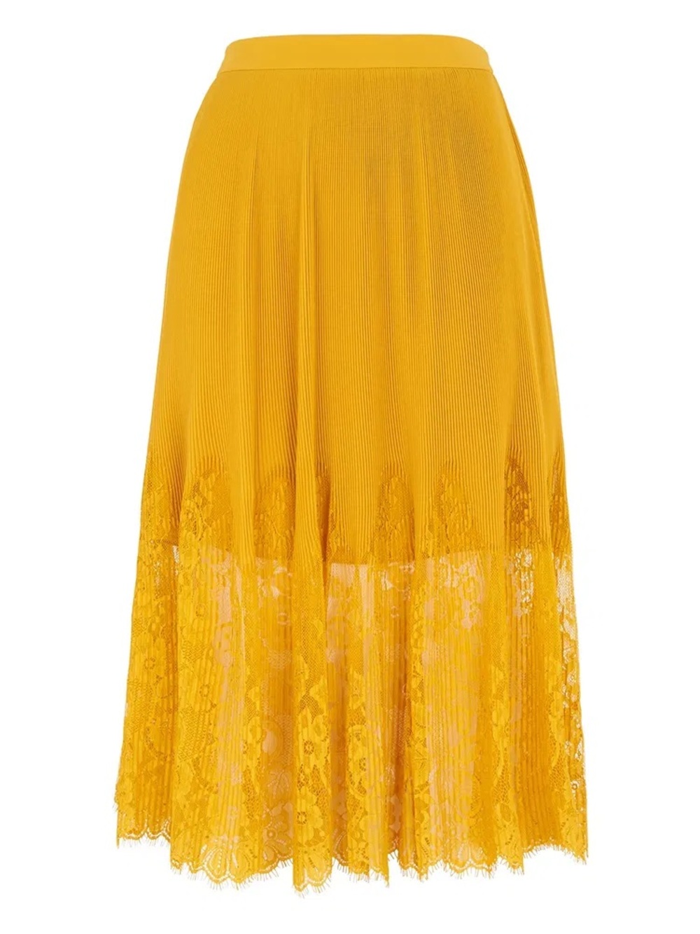 WHISTLES “Lilian” Pleated Lace Midi Skirt in Yellow
